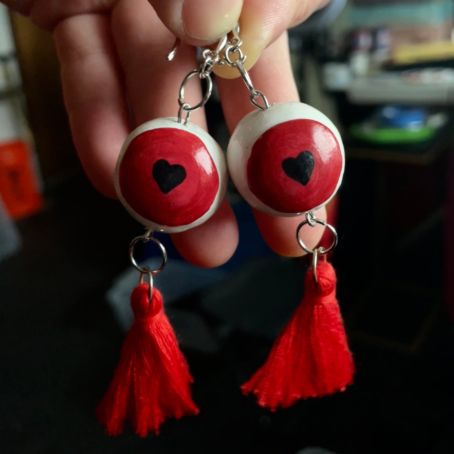 JEWELRY: Red Heart Eyes Chunky Dangling Earrings