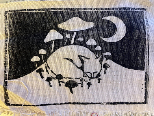 PATCH: Sleepy Mushroom Cat Patch | Witchy Art | Linocut Patch