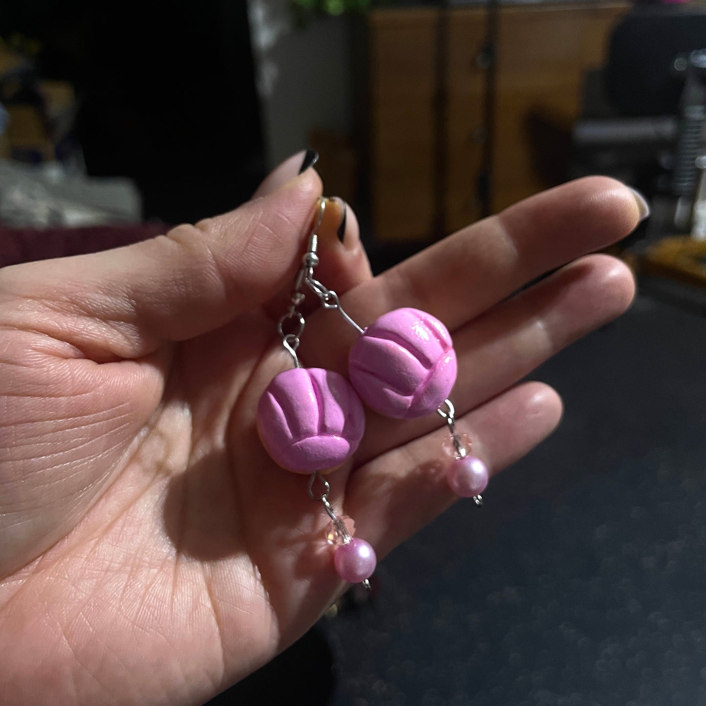 JEWELRY: Mini Concha Mexican Pan Dulce Dangling Hook Earrings