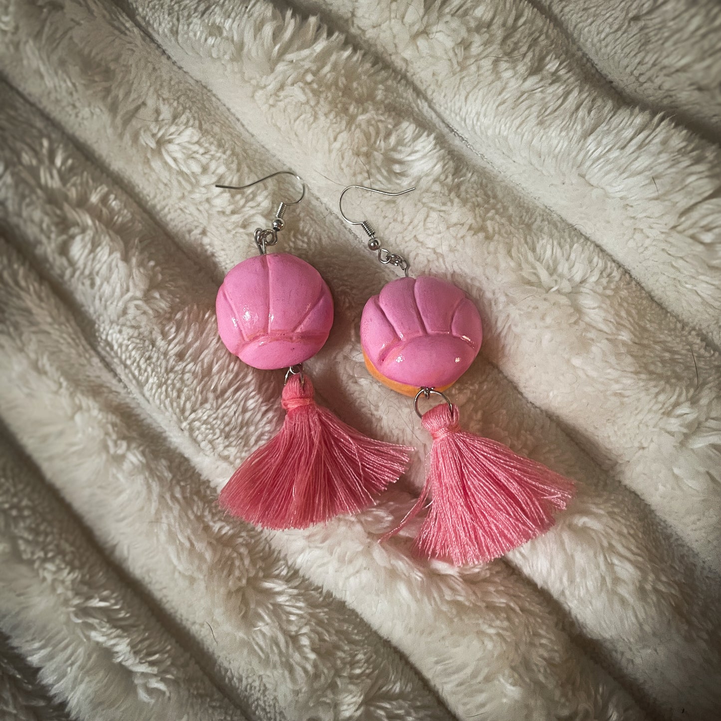 JEWELRY: Chunky Concha Mexican Pan Dulce Dangling Hook Earrings